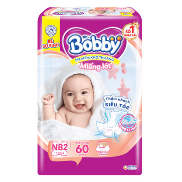 Combo 2 gói Miếng lót Bobby size Newborn 2 60 miếng (4-7kg)