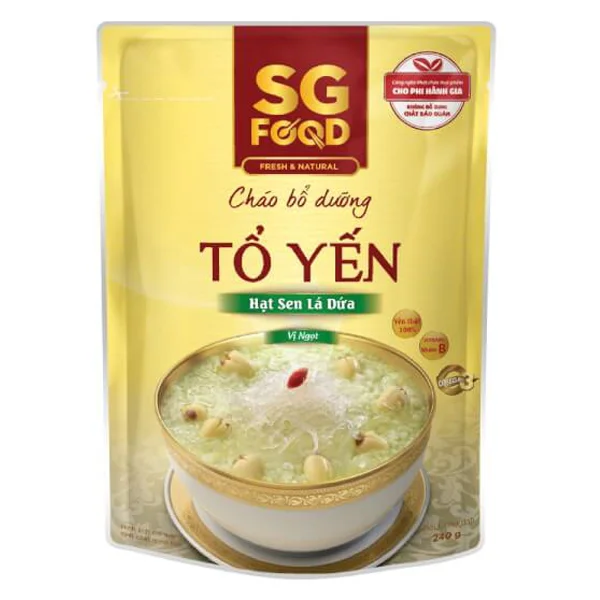 Combo 2 Cháo bổ dưỡng tổ yến hạt sen lá dứa, SG Food, 240g