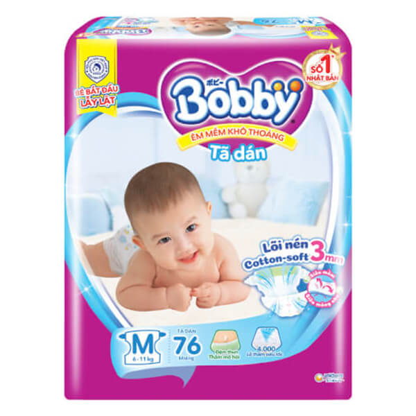 Combo 4 gói Bỉm tã dán Bobby siêu thấm size M 76 miếng (6-10kg)