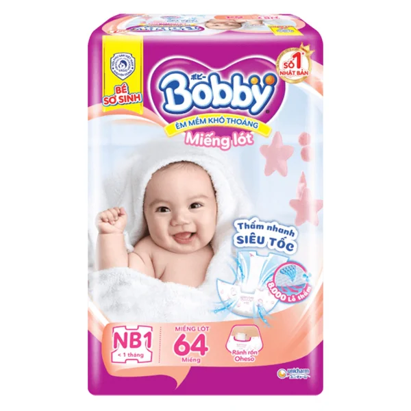 Miếng lót Bobby size Newborn 1 64 miếng (dưới 5kg) (giao bao bì ngẫu nhiên)