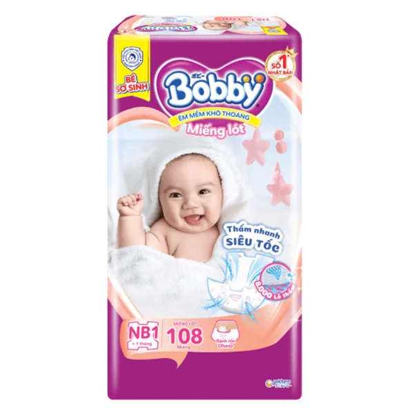 Miếng lót Bobby size Newborn 1 108 miếng (dưới 5kg) (giao bao bì ngẫu nhiên)