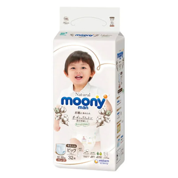 Tã quần Moony Natural/Moony Dịu nhẹ (XL, 32 miếng) (giao bao bì ngẫu nhiên)