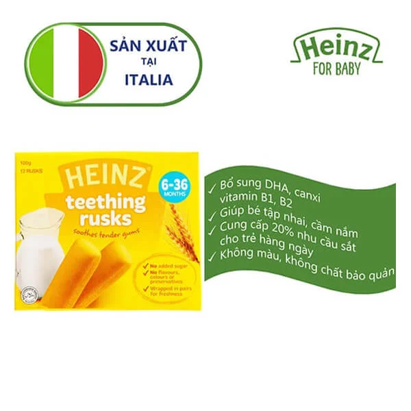 Bánh quy cho trẻ từ 6 đến 36 tháng tuổi, trong giai đoạn mọc răng - Heinz teething rusks
