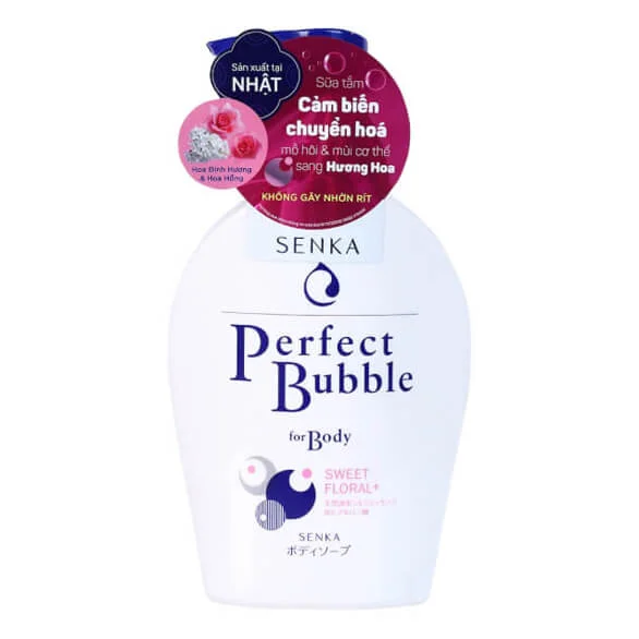 Sữa tắm dưỡng ẩm Senka Perfect Bubble for Body Sweet Floral hương Hoa Hồng và Đinh Hương 500ml