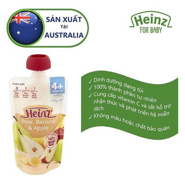 Túi dinh dưỡng Heinz - Lê, chuối, táo nghiền (120g)
