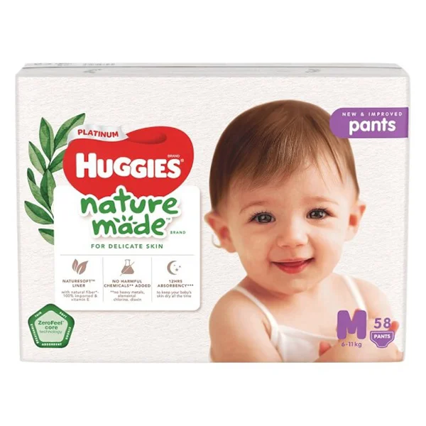 Bỉm tã quần Huggies Platinum Nature Made M size 58 miếng (6-11kg) (giao bao bì ngẫu nhiên)