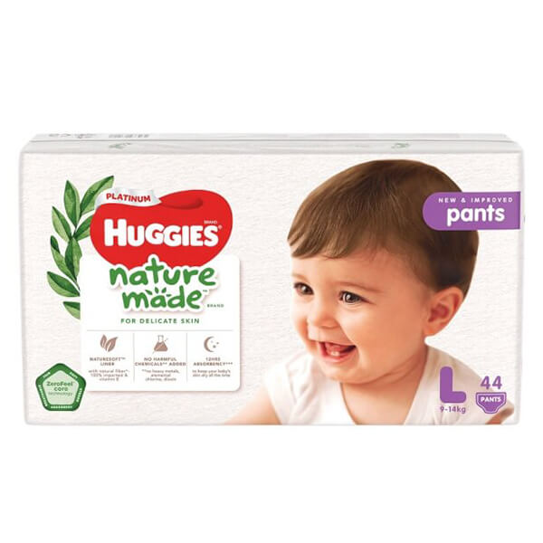 Combo 4 gói Bỉm tã quần Huggies Platinum Nature Made L size 44 miếng (9-14kg)