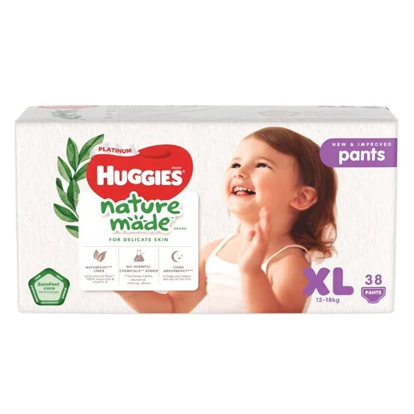 Bỉm tã quần Huggies Platinum Nature Made size XL 38 miếng (12-18kg) (giao bao bì ngẫu nhiên)