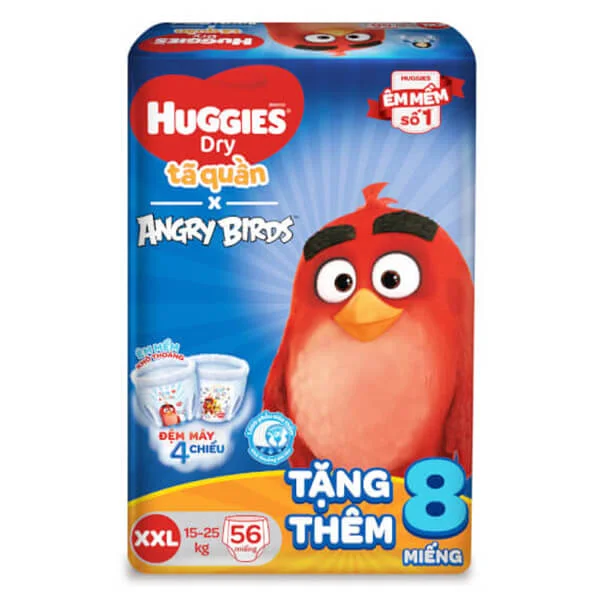 Bỉm tã quần Huggies Dry (XXL, 15 -25 kg, 56 miếng) + 8 miếng