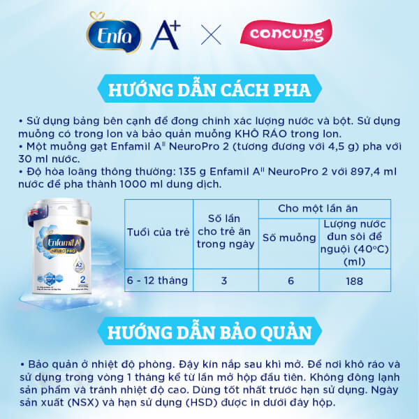 Sữa Enfamil A2 NeuroPro số 2 800g (Follow Up Formula, 6 - 12 tháng tuổi)