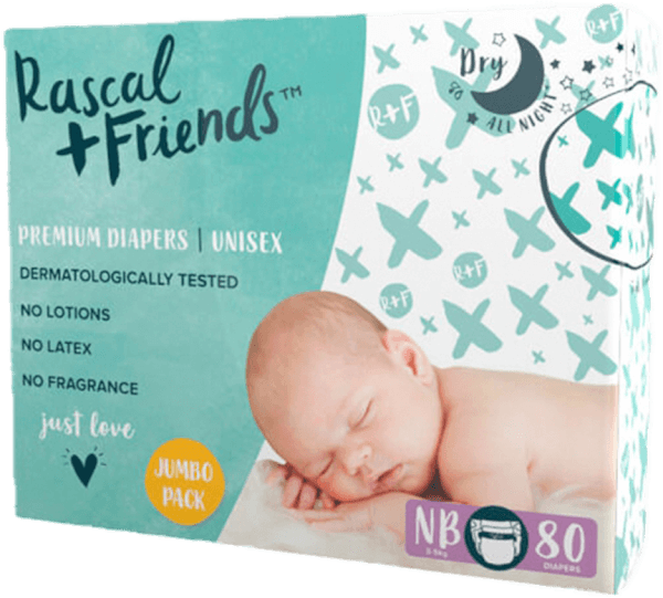 Tã dán sơ sinh Rascal + Friends (NB, dưới 5kg, 80 miếng)