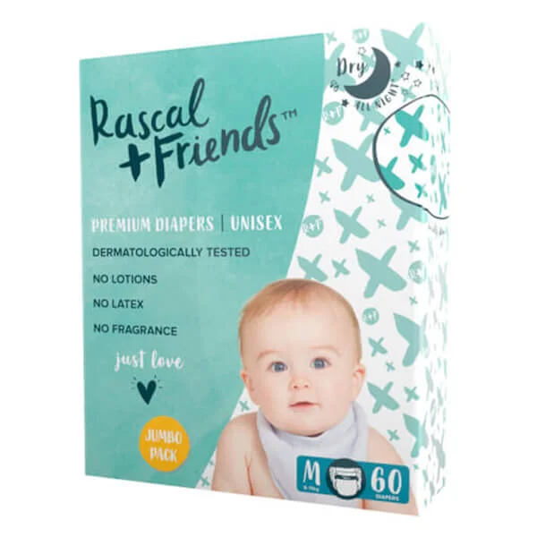 Combo 2 tã dán Rascal + Friends (M, 6-11kg, 60 miếng)