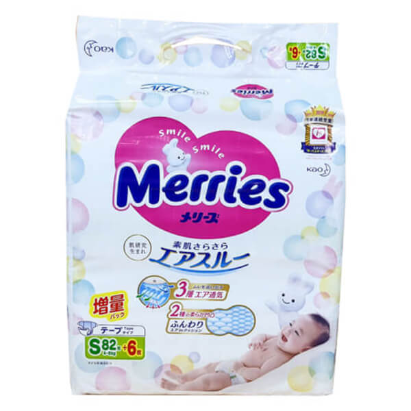 Tã dán Merries cộng miếng (S, 4-8kg, 82 + 6 miếng)