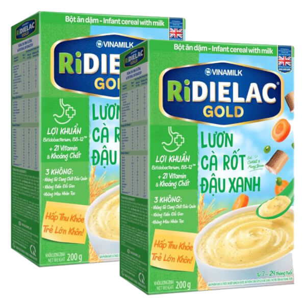 Combo 2 Bột ăn dặm RIDIELAC GOLD Lươn cà rốt đậu xanh HG 200g