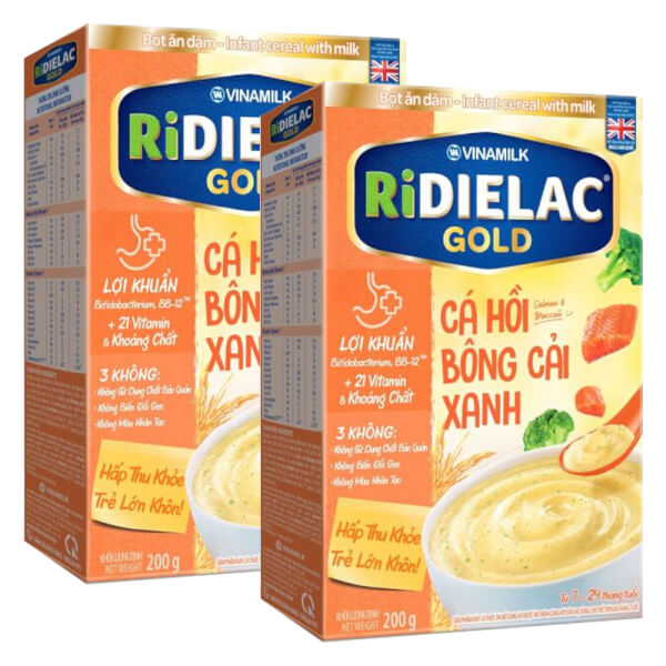 Combo 2 Bột ăn dặm RIDIELAC GOLD Cá hồi bông cải xanh HG 200g