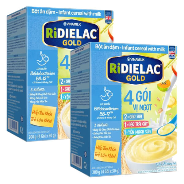 Combo 2 Bột ăn dặm RIDIELAC GOLD 4 gói (3 Vị Ngọt) HG 200g