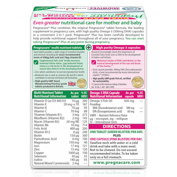 Vitamin và khoáng chất cho mẹ bầu và cho con bú Pregnacare Plus Omega - 3