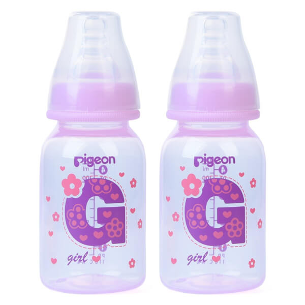 Combo 2 Bình sữa Pigeon nhựa PP BPA Free cổ hẹp bé gái 120ml