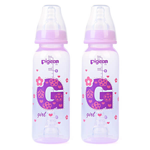 Combo 2 Bình sữa Pigeon nhựa PP BPA Free cổ hẹp bé gái 240ml