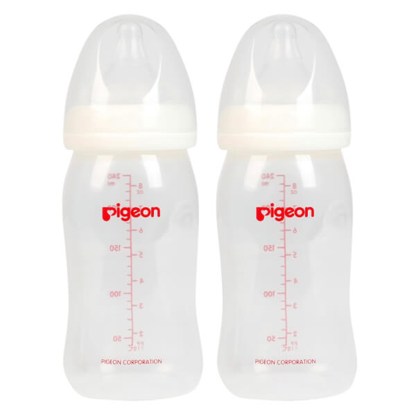 Combo 2 Bình sữa Pigeon nhựa PP Plus BPA Free cổ rộng 240ml