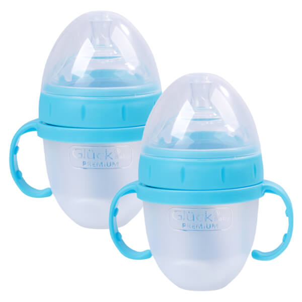 Combo 2 Bình sữa Gluck Baby Premium silicone có tay cầm cổ rộng 150ml (Xanh)