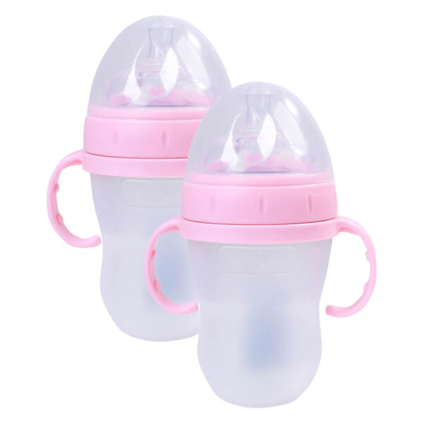 Combo 2 Bình sữa Gluck Baby Premium silicone có tay cầm cổ rộng 240ml (Hồng)
