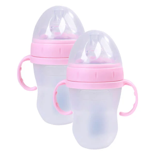 Combo 2 Bình sữa Gluck Baby Premium silicone có tay cầm cổ rộng 240ml (Hồng)