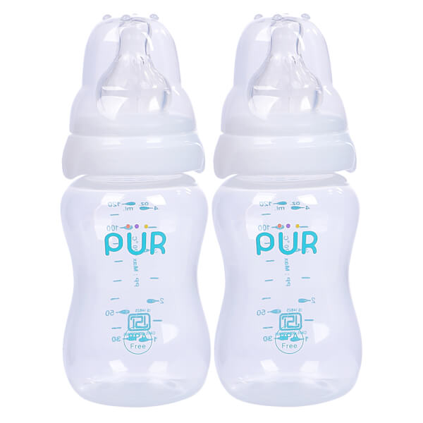 Combo 2 Bình sữa Pur cổ thường Comfort Feeder với van chữ V, 120ml