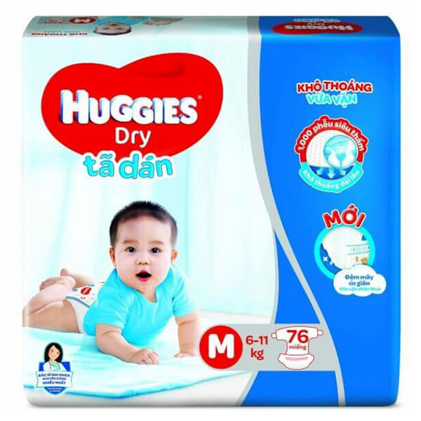 Combo 3 Bỉm tã dán Huggies Dry size M 76 miếng (6-11kg) (Sản phẩm được giao với bao bì ngẫu nhiên)