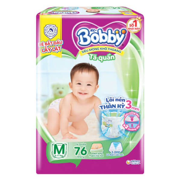 Combo 5 Tã quần Bobby size M, 76 miếng (cải tiến)