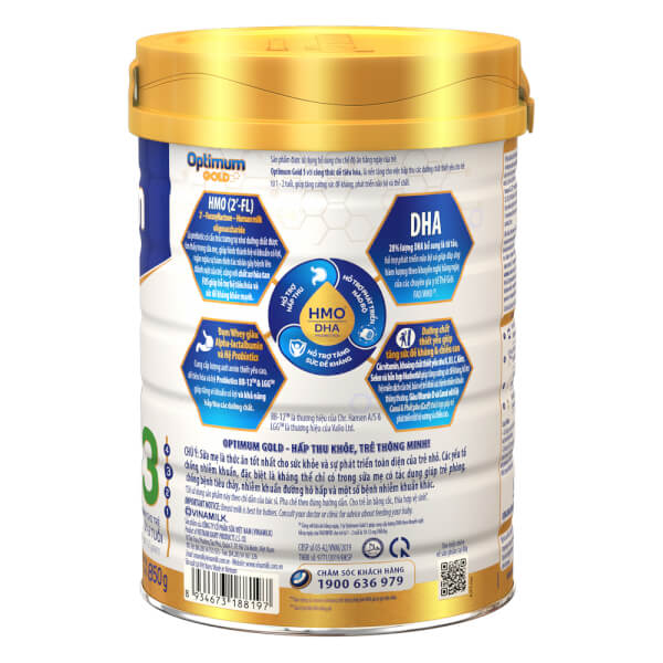 Combo 2 Vinamilk Optimum Gold 3, 850g, 1-2 tuổi