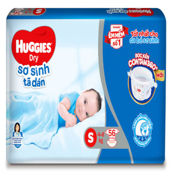 Combo 2 Tã dán sơ sinh Huggies Dry (S, 4-8kg, 56 miếng) 4 miếng