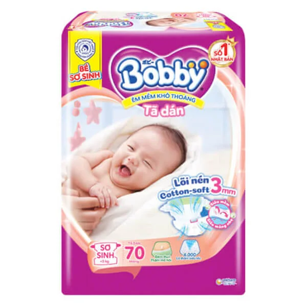 Combo 2 Tã dán Bobby siêu thấm - khô thoáng  (Sơ sinh, dưới 5kg, 70 miếng) (giao bao bì ngẫu nhiên)