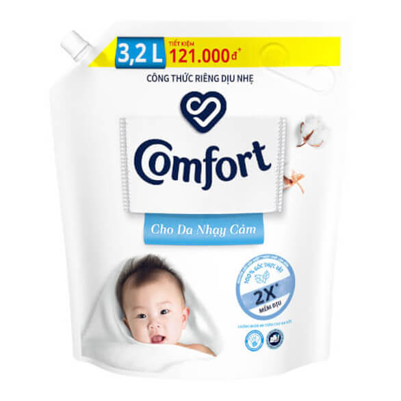 Combo 2 Nước xả làm mềm vải Comfort đậm đặc cho da nhạy cảm, Túi 3.2L