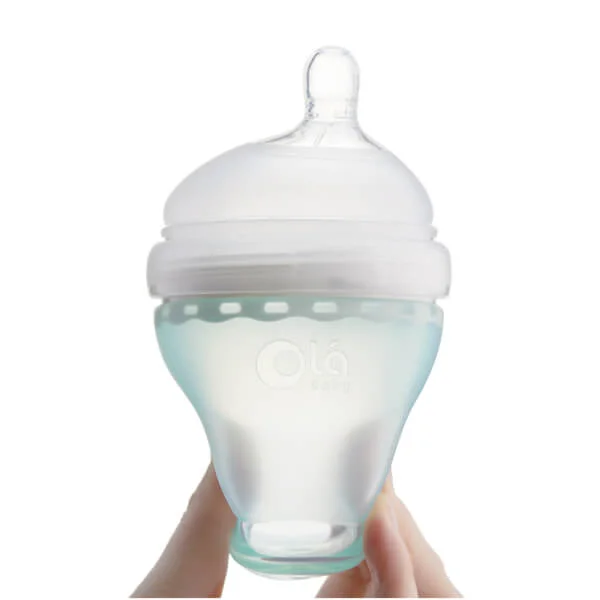 Bình sữa Olababy silicone cổ rộng 120ml (Xanh dương)