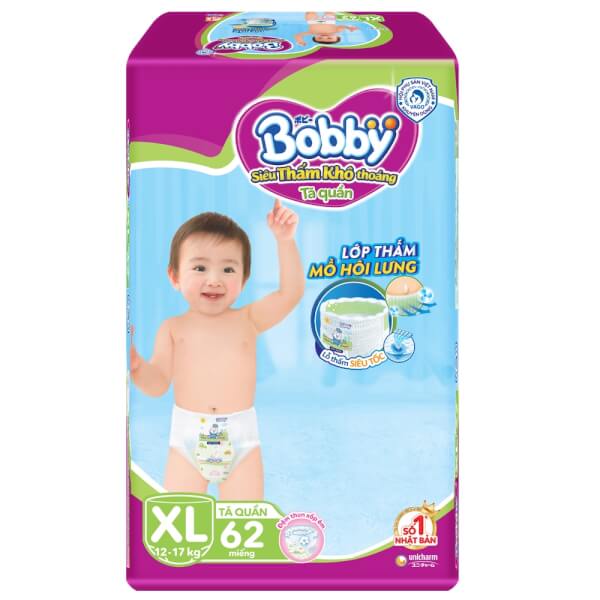 Combo 5 Tã quần Bobby size XL, 62 miếng