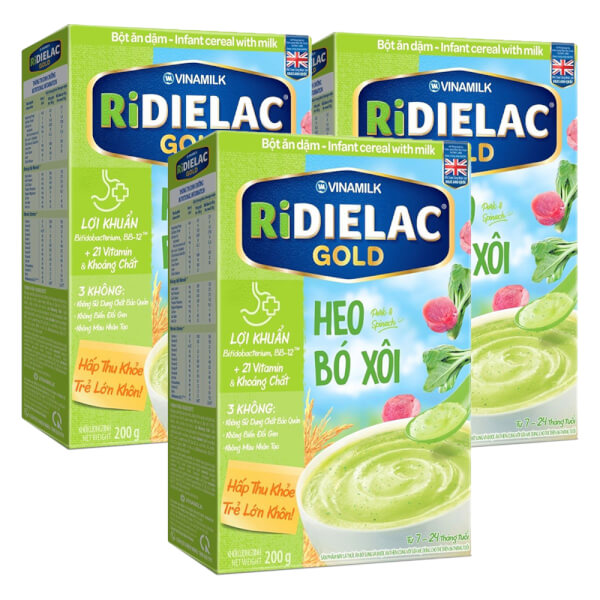 Combo 3 Bột ăn dặm Ridielac Gold heo bó xôi HG 200g