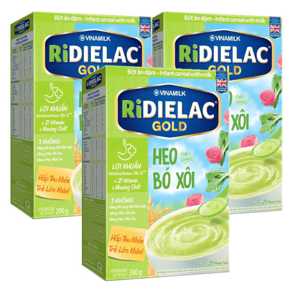 Combo 3 Bột ăn dặm Ridielac Thịt Heo bó xôi 200g