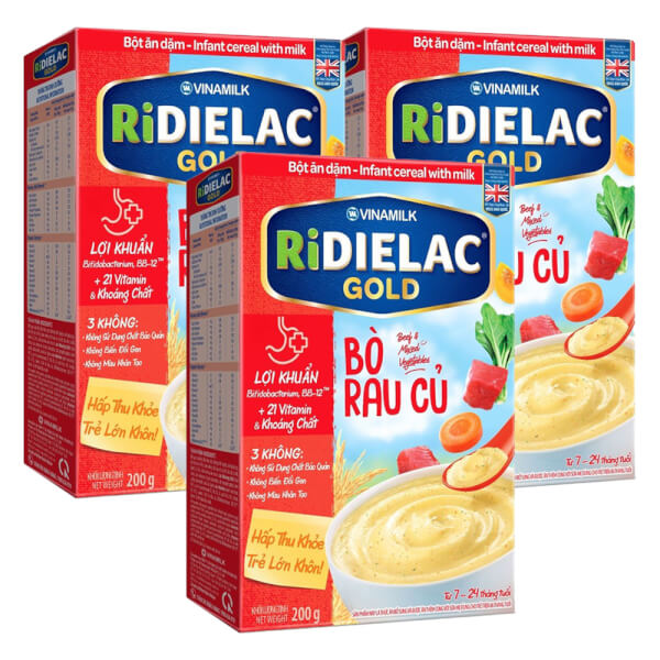 Combo 3 Bột ăm dặm Ridielac Gold bò rau củ HG 200g