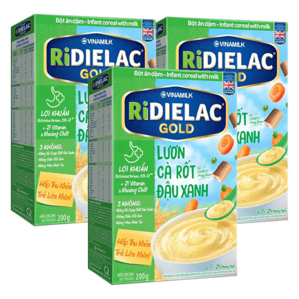 Combo 3 Bột ăn dặm Ridielac Gold Lươn cà rốt đậu xanh HG 200g