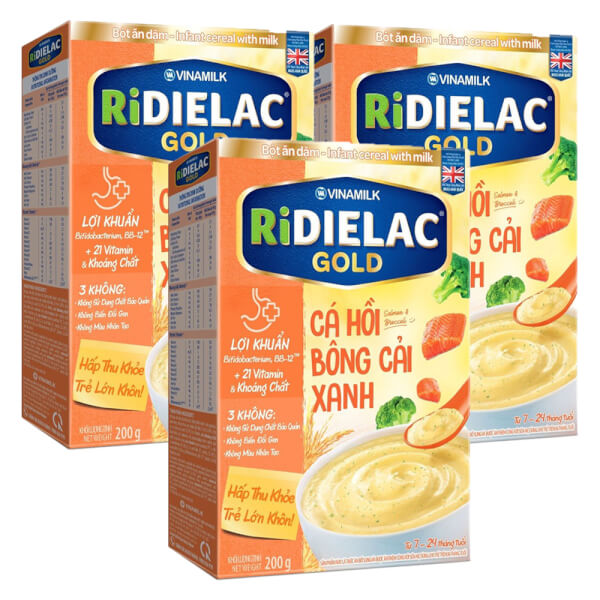 Combo 3 Bột ăn dặm Ridielac Gold Cá hồi bông cải xanh HG 200g