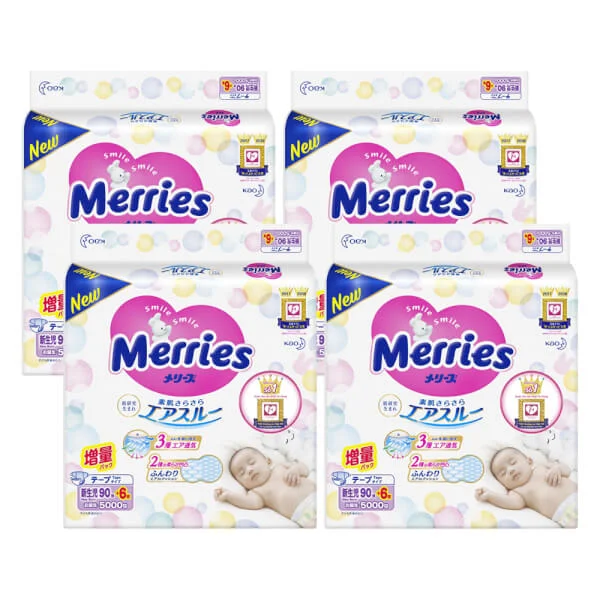 Combo 4 Bỉm tã dán Merries size Newborn 90 + 6 miếng (dưới 5kg)