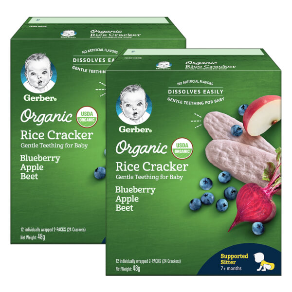 Combo 2 Thực phẩm bổ sung Bánh gạo hữu cơ Gerber Organic vị Việt quất Táo Củ dền