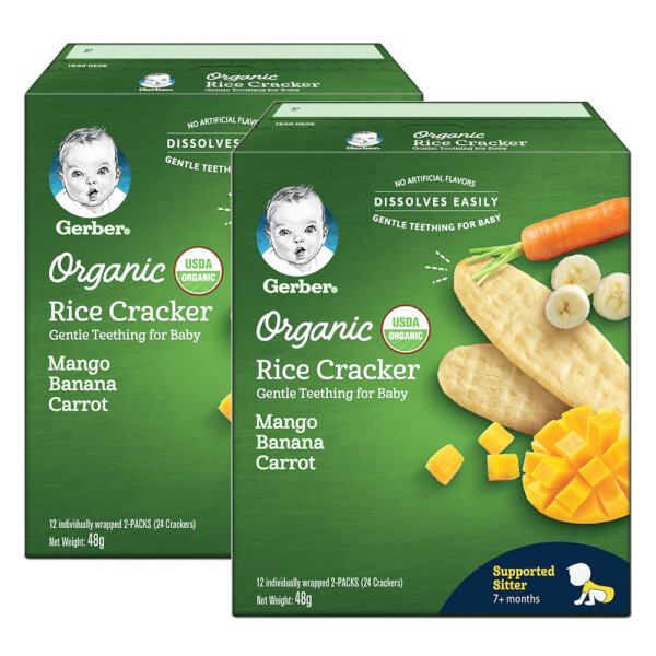 Combo 2 Thực phẩm bổ sung Bánh gạo hữu cơ Gerber Organic vị Xoài Chuối Cà rốt