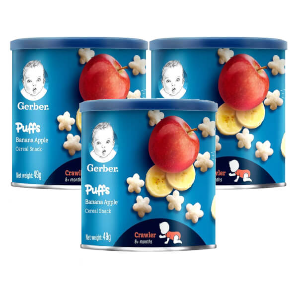 Combo 3 Thực phẩm bổ sung Bánh ăn dặm Gerber vị Chuối Táo (49gr)