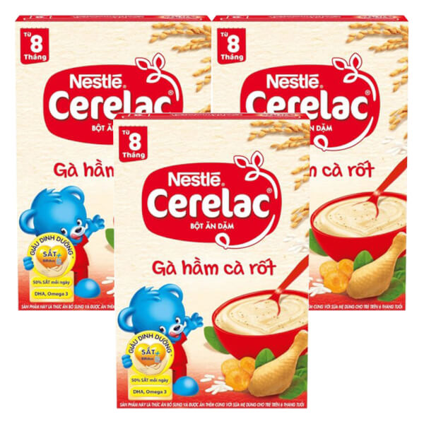 Combo 3 Bột ăn dặm Nestle CERELAC Gà hầm cà rốt, 200g