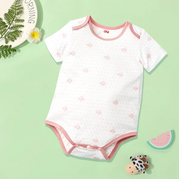 Bodysuit bé gái tam giác-họa tiết hoa CF I0621007 (0-12M,Trắng-Hồng)