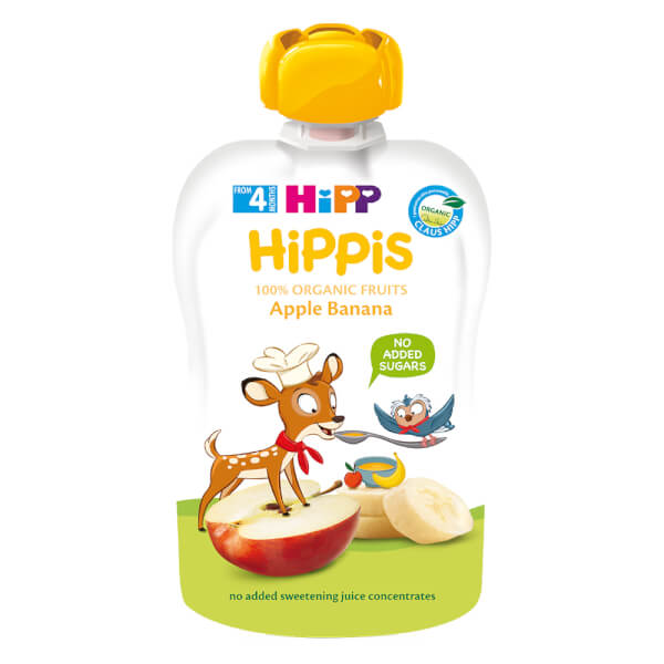 Dinh dưỡng 100% trái cây nghiền hữu cơ HiPPiS - Táo, chuối
