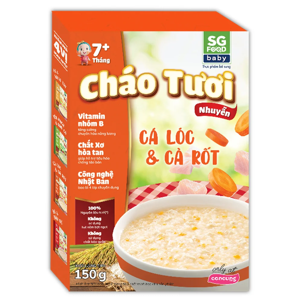 Combo 2 Cháo tươi trẻ em SG Food vị Cá lóc & Cà rốt (150g)