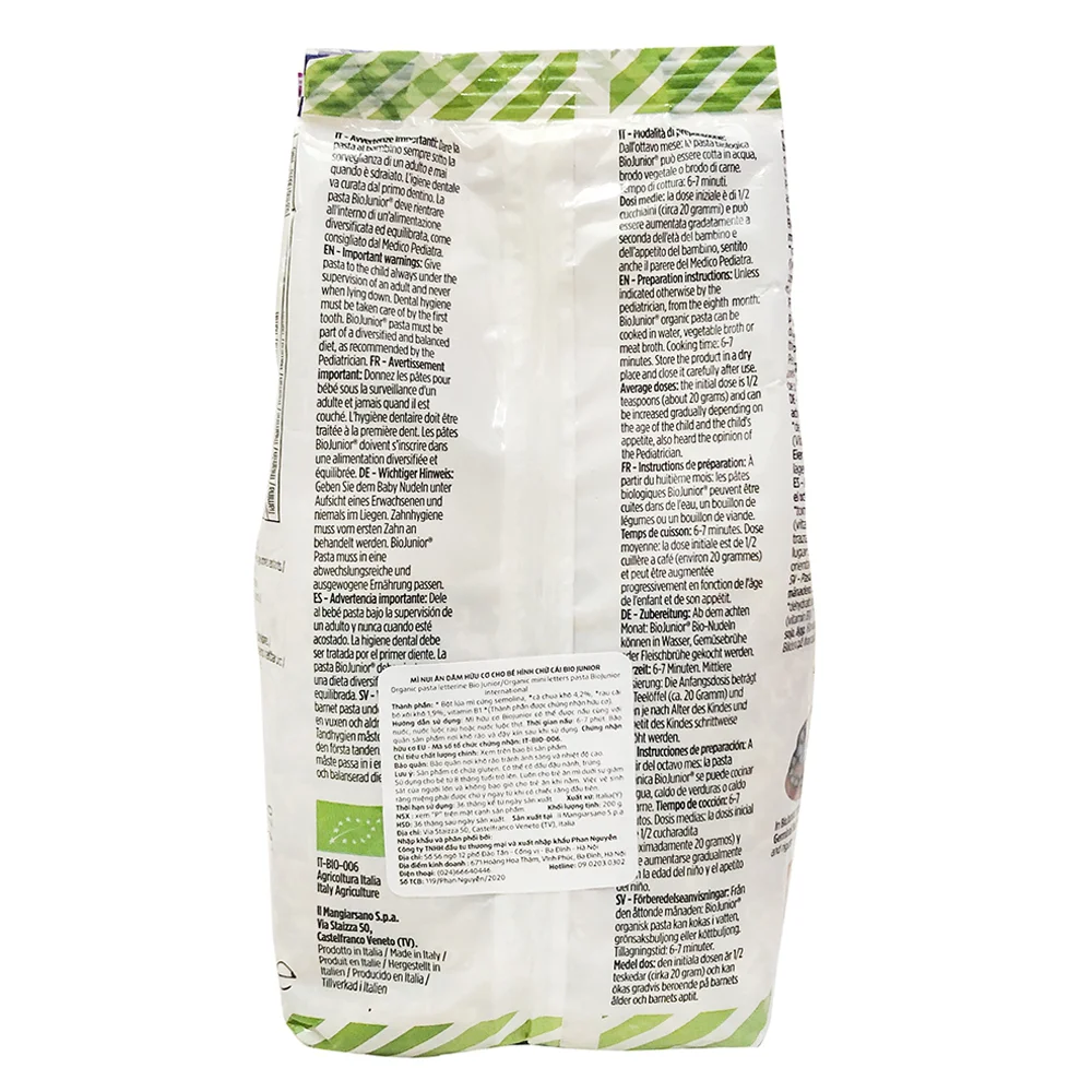 Mì nui ăn dặm hữu cơ cho bé hình chữ cái BioJunior 200g